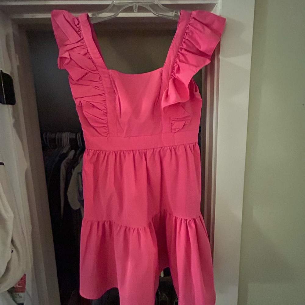 SHEIN Bright Pink Ruffled Womens Dress